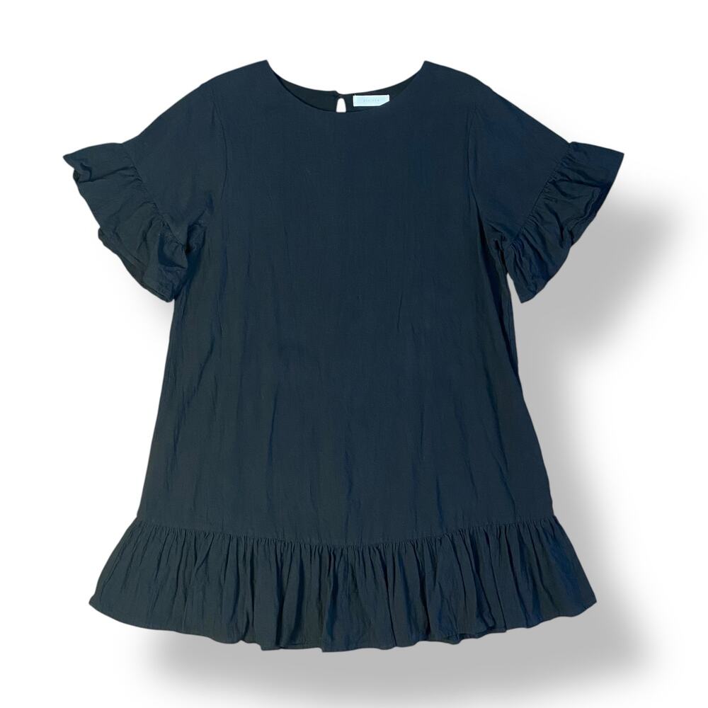 All Row Black Ruffle Hem Shift Dress Women’s Size M Cotton Linen Minimalist